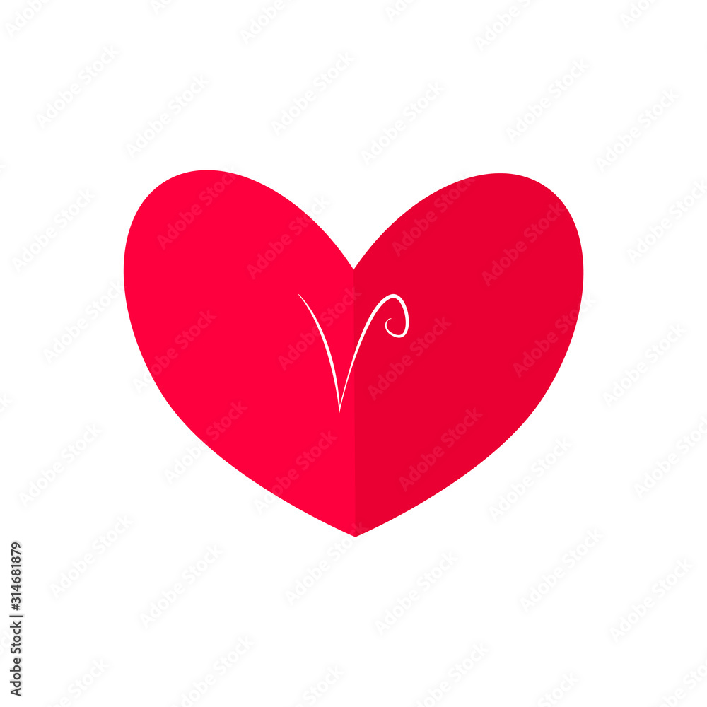 Valentine's day card with calligraphic capital letter V