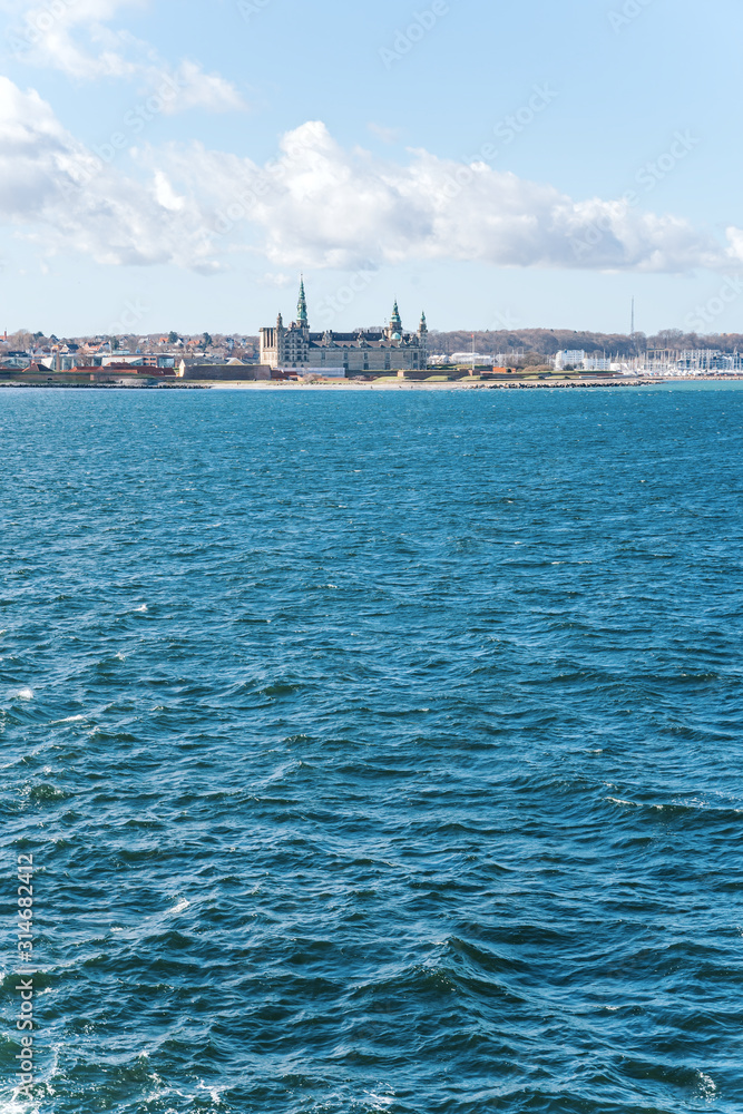 Helsingor - Helsingborg ferry and the Castle of Kronborg in Denmark