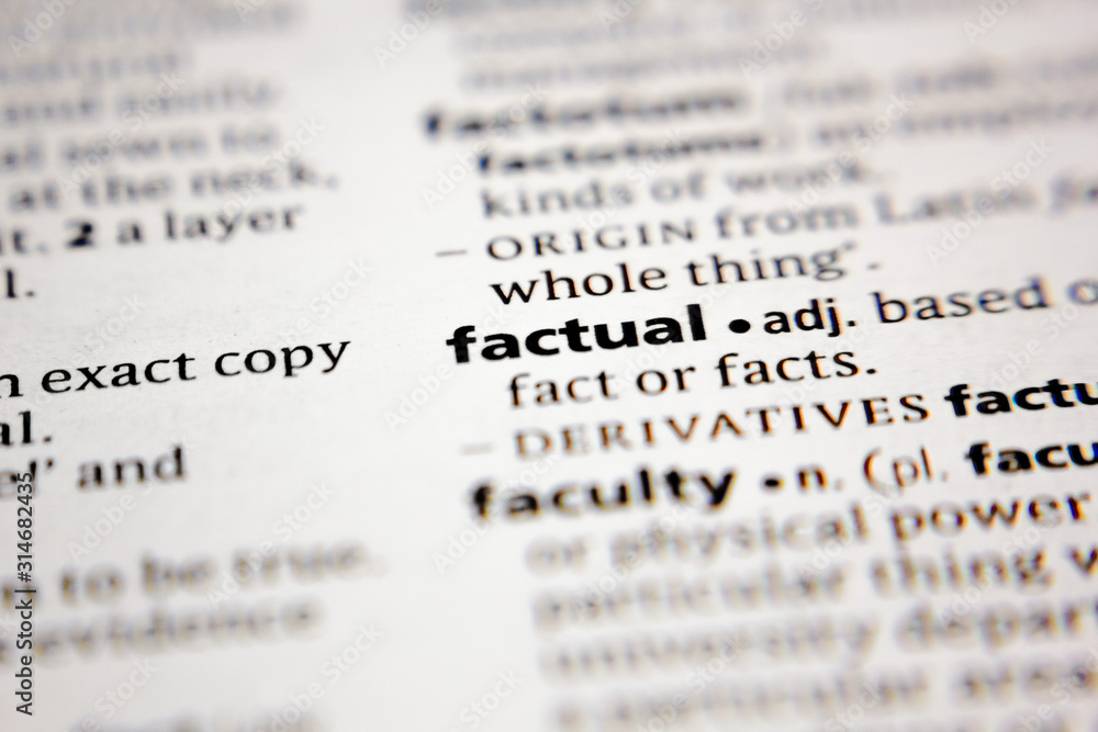 Fototapeta premium Word or phrase factual in a dictionary.