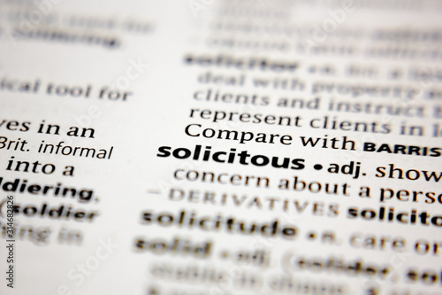 Word or phrase solicitous in a dictionary.