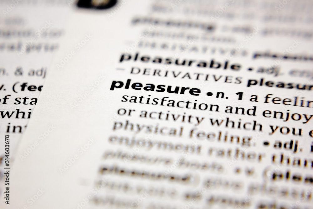 Word or phrase pleasure in a dictionary. - obrazy, fototapety, plakaty 