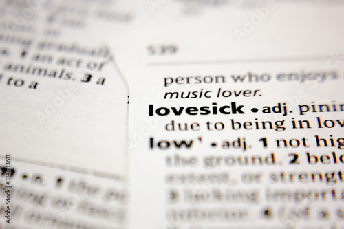Word or phrase lovesick in a dictionary.