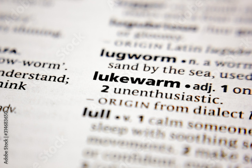 Word or phrase lukewarm in a dictionary. photo