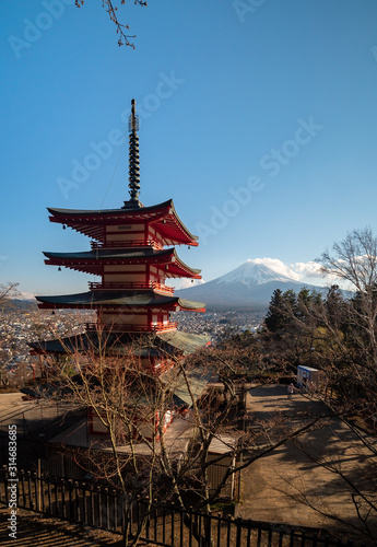 Beautiful landscape with Mt. Fuji and Chureito Pagoda  Japan.