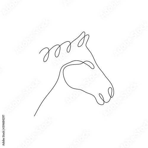 One line horse head design silhouette.Hand drawn minimalism style vector illustration