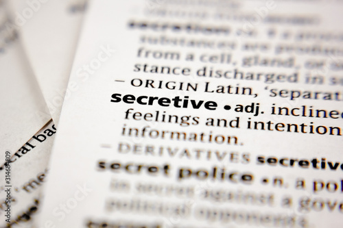 Word or phrase secretive in a dictionary.