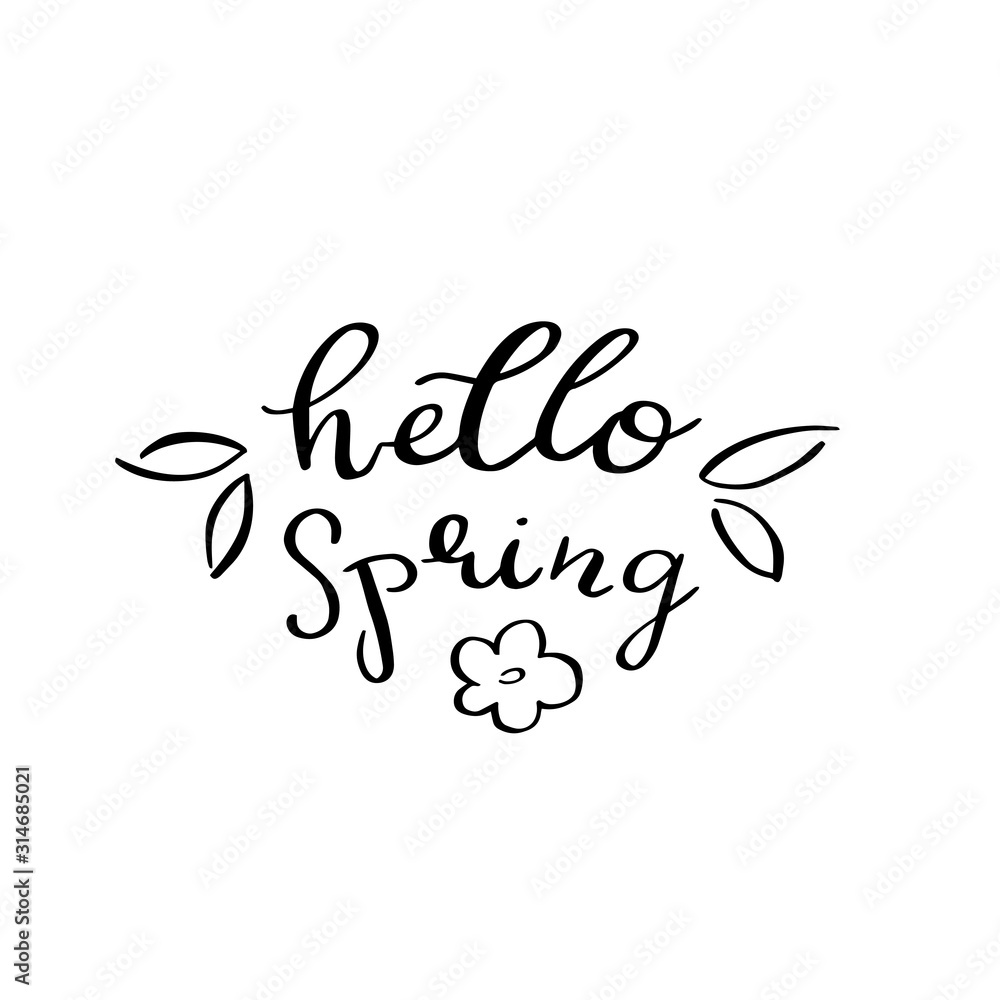 Hand written Hello Spring phrases. Greeting card text templates. lettering in modern calligraphy style. Spring wording. Brush Pen lettering Hello spring. Hand written Hello Spring phrases. Greeting card text templates. lettering in modern calligraphy style. Spring wording. Brush Pen lettering Hello spring.