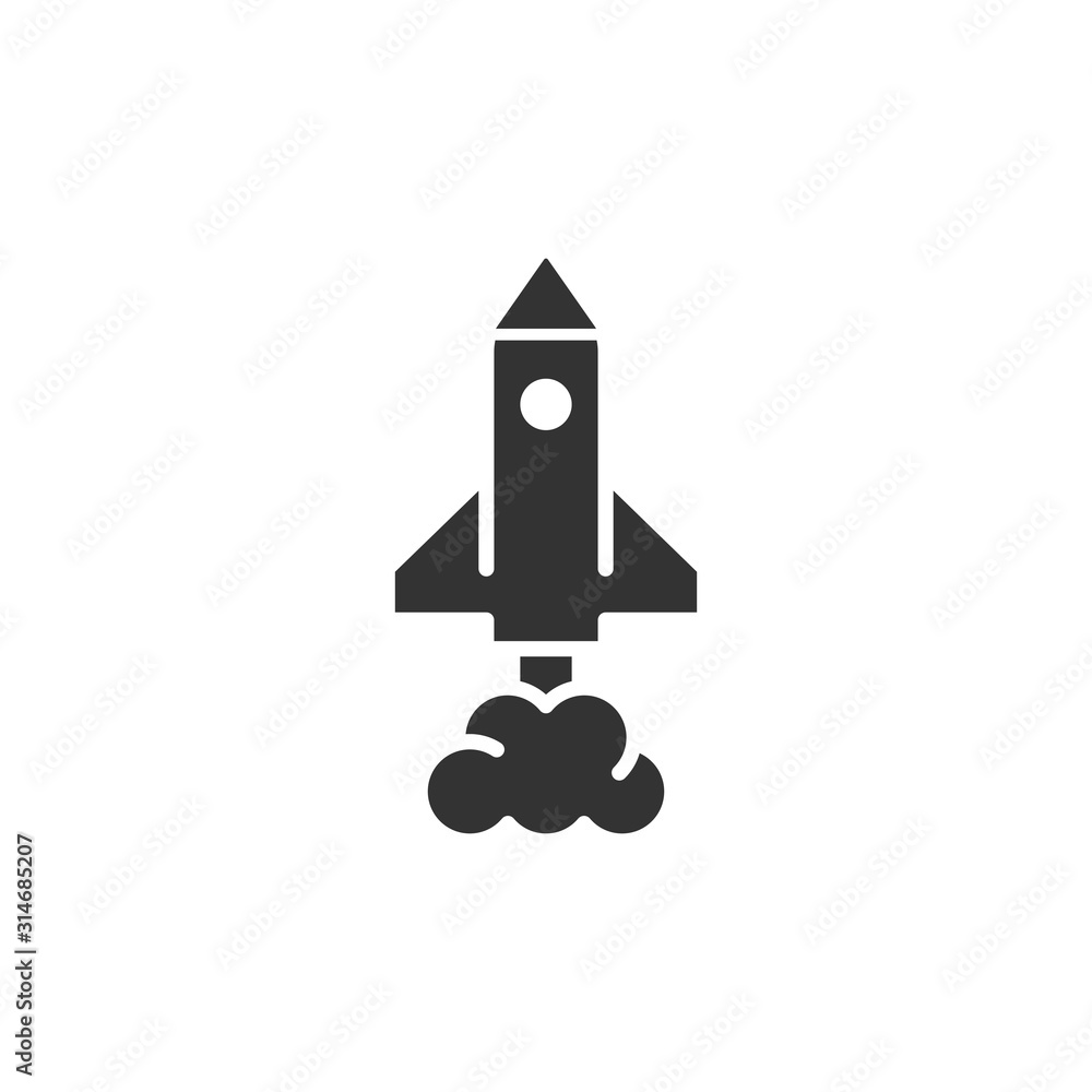 Rocket icon in flat style. Spaceship launch vector illustration on white isolated background. Sputnik business concept. Rocket icon in flat style. Spaceship launch vector illustration on white isolated background. Sputnik business concept.