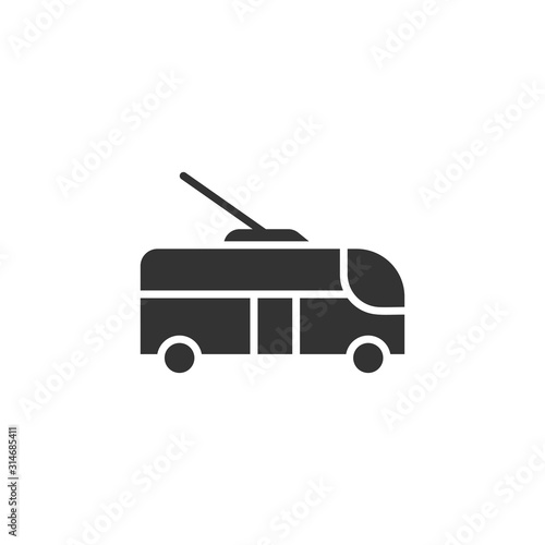 Trolleybus icon in flat style. Trolley bus vector illustration on white isolated background. Autobus vehicle business concept.