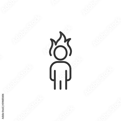 People with flame head icon in flat style. Stress expression vector illustration on white isolated background. Health problem business concept.