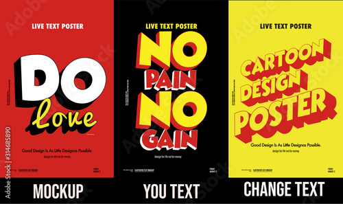 Trendy comic and cartoon 3d text mockup poster	