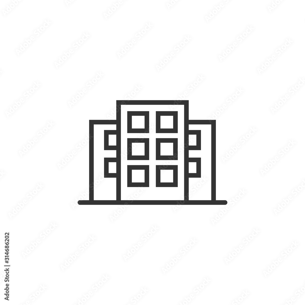 Building icon in flat style. Town skyscraper apartment vector illustration on white isolated background. City tower business concept. Building icon in flat style. Town skyscraper apartment vector illustration on white isolated background. City tower business concept.