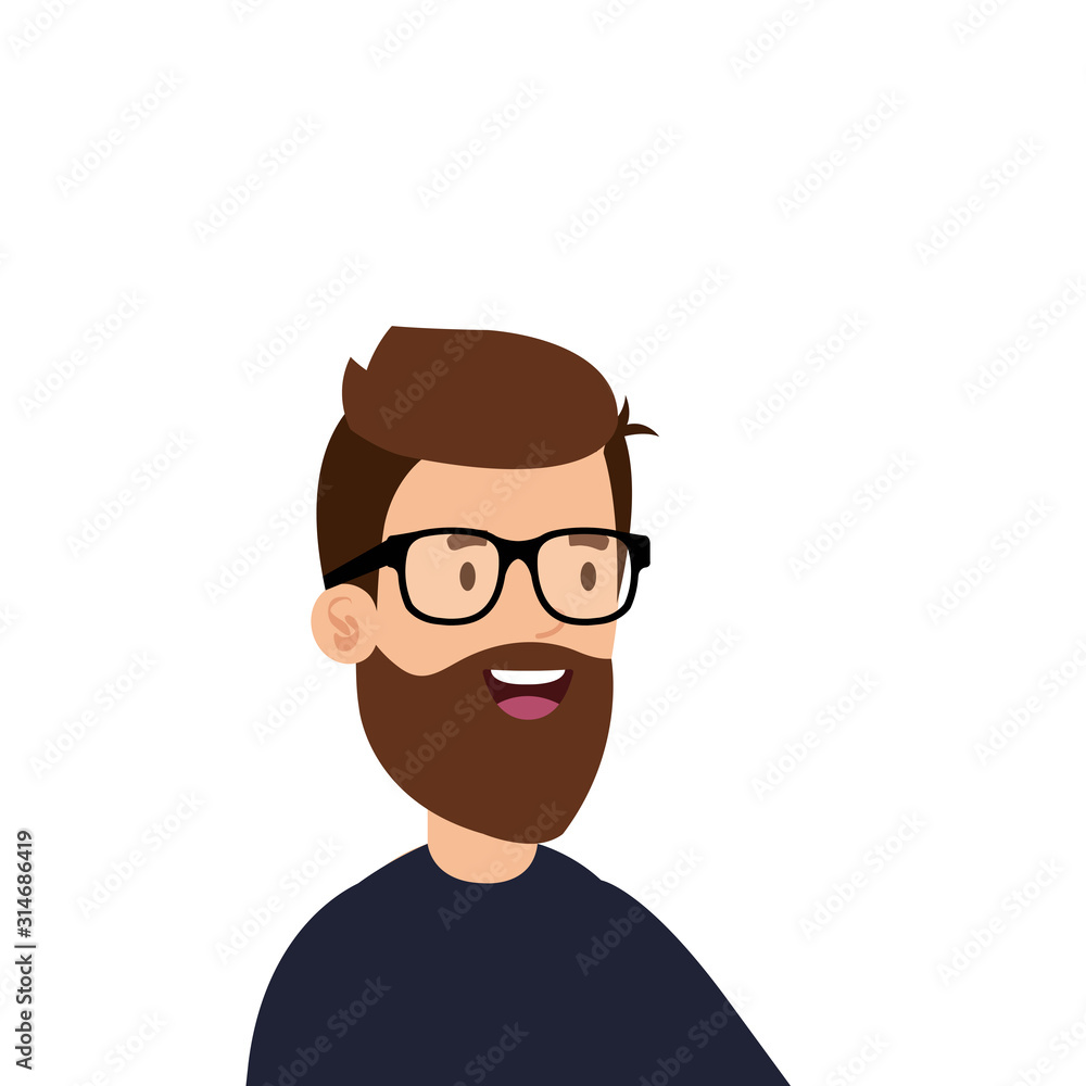 young man with beard and eyeglasses avatar character vector illustration design