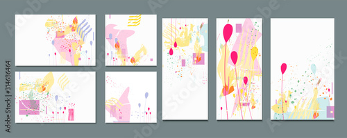 Pastel muted pale calm tones card templates set. Collection of romantic abstraction background line color