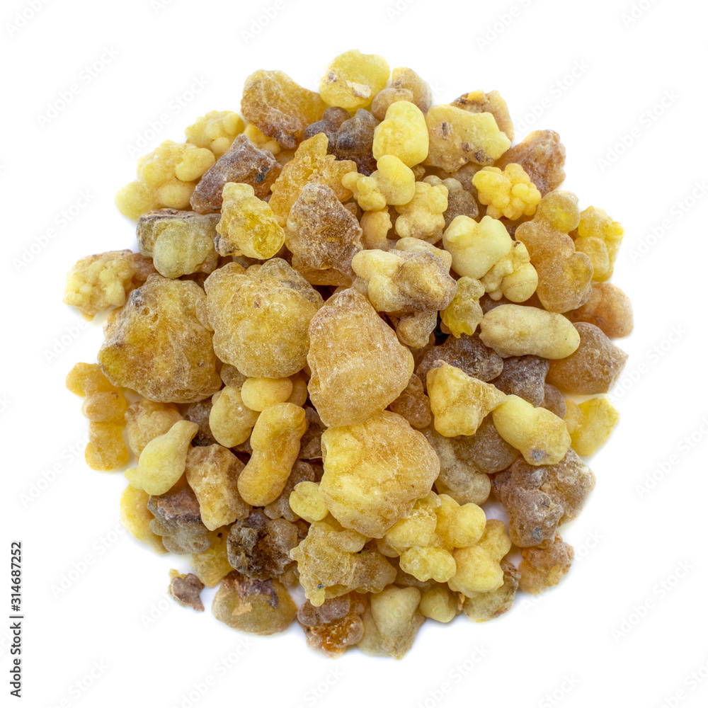Pile of frankincense resins isolated on white background. Small and big different quality pieces. Pile of frankincense resins isolated on white background. Small and big different quality pieces.