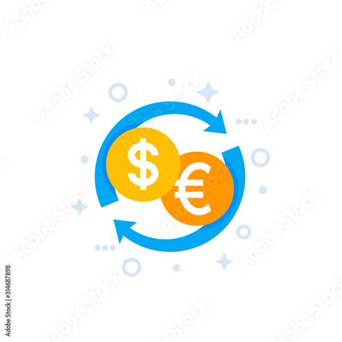 dollar to euro exchange icon, vector