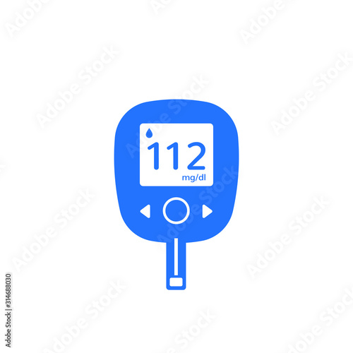 Glucose test, glucometer icon on white