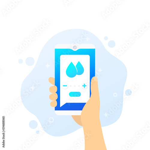 humidity control app, smart phone in hand, vector