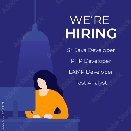 We are hiring software developers, vector banner