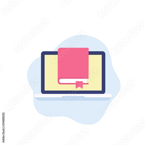 book and laptop, electronic library icon