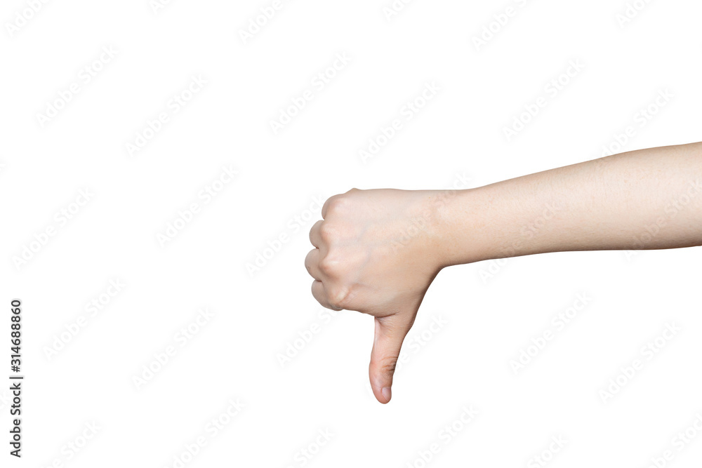 Hands of Client show Bad sign isolated on white background with clipping path. Hands of Client show Bad sign isolated on white background with clipping path.