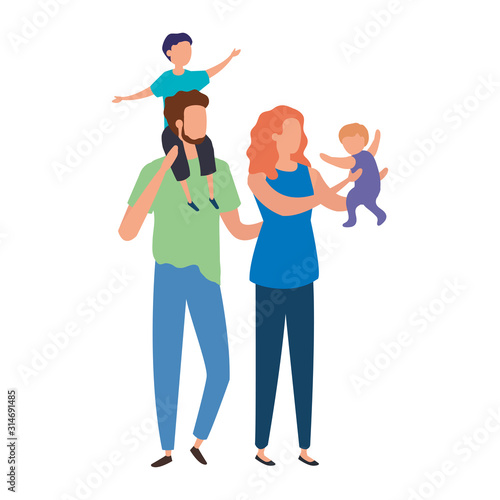 parents with sons avatar characters vector illustration design