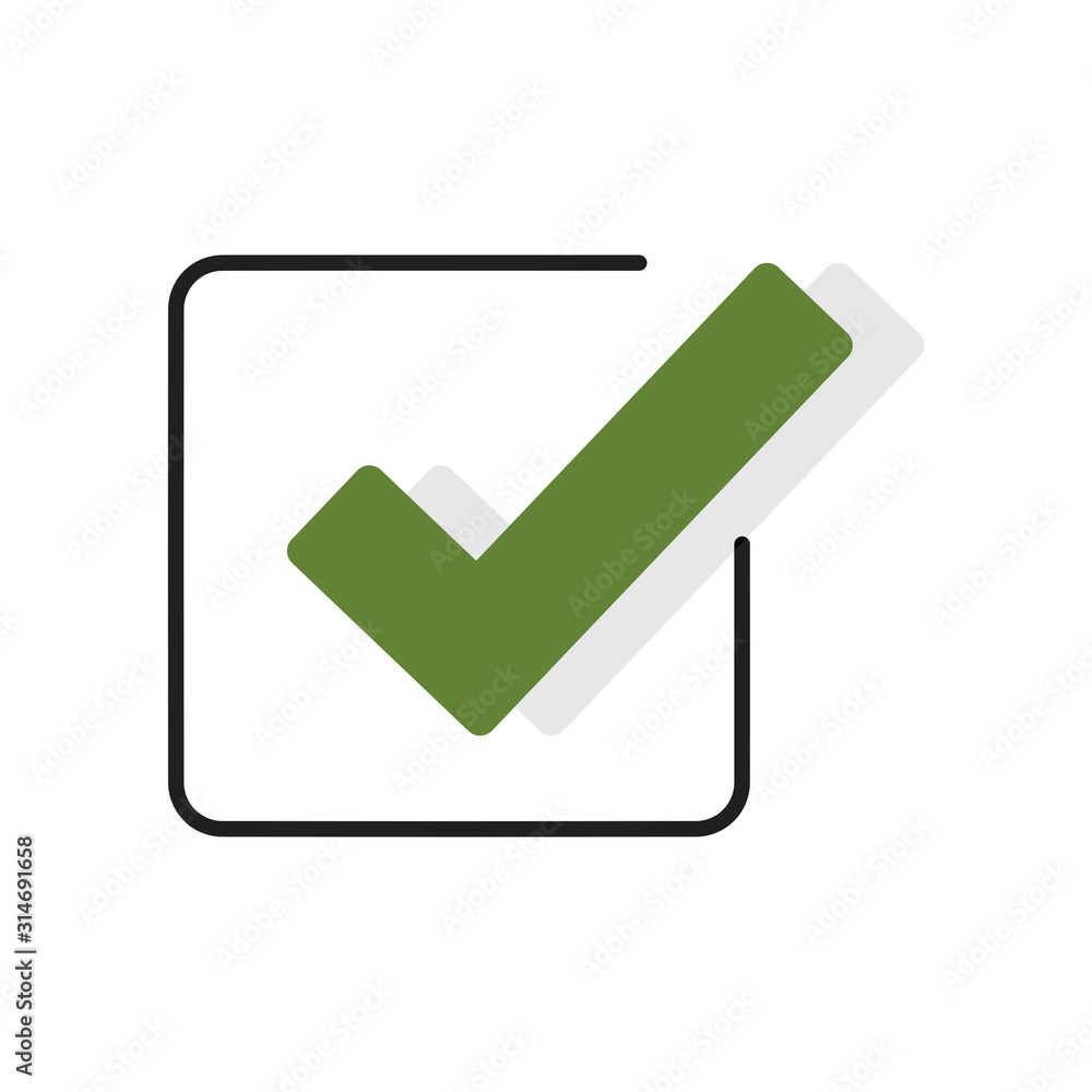 Yes sign. Check mark. Tick Okay. Flat illustration. Isolated. Yes sign. Check mark. Tick Okay. Flat illustration. Isolated.