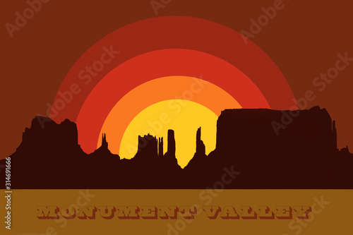 Silhouette of the Monument Valley  isolated