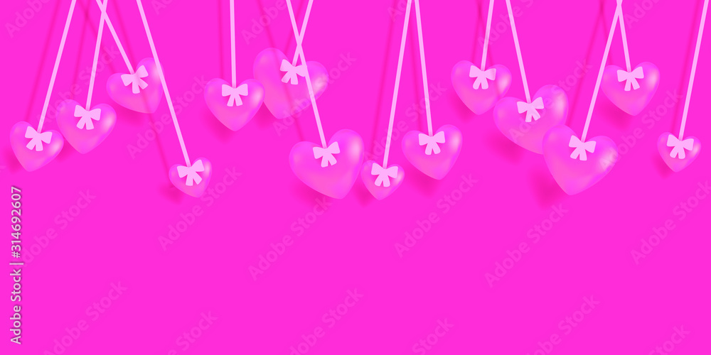 Valentine's Day greeting card with hanging pink hearts