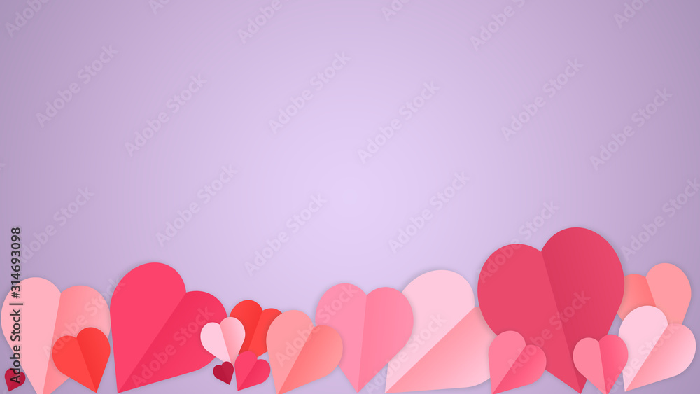 Card for Saint Valentine's Day. Little hearts on purple background. Copyspace. Modern artwork, wallpaper. Flyer for your device, design or advertisement. Romantic, love concept.