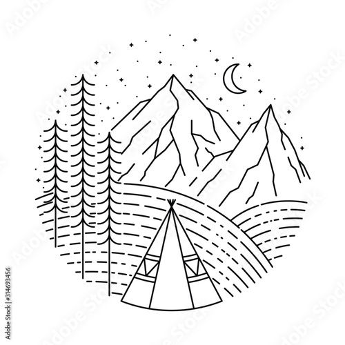 Indian Camp Nature Mountain Graphic Illustration Vector Art T-shirt Design