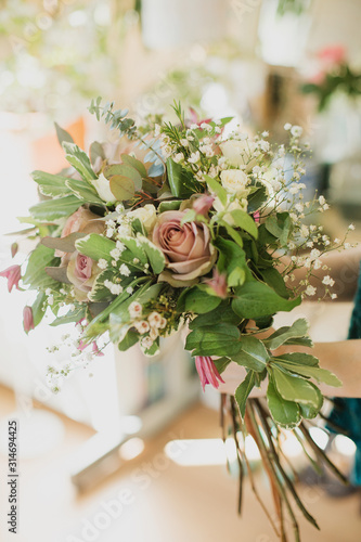  Beautiful powdery lilac roses and eucalyptus. Large wedding bouquet or bouquet for the celebration