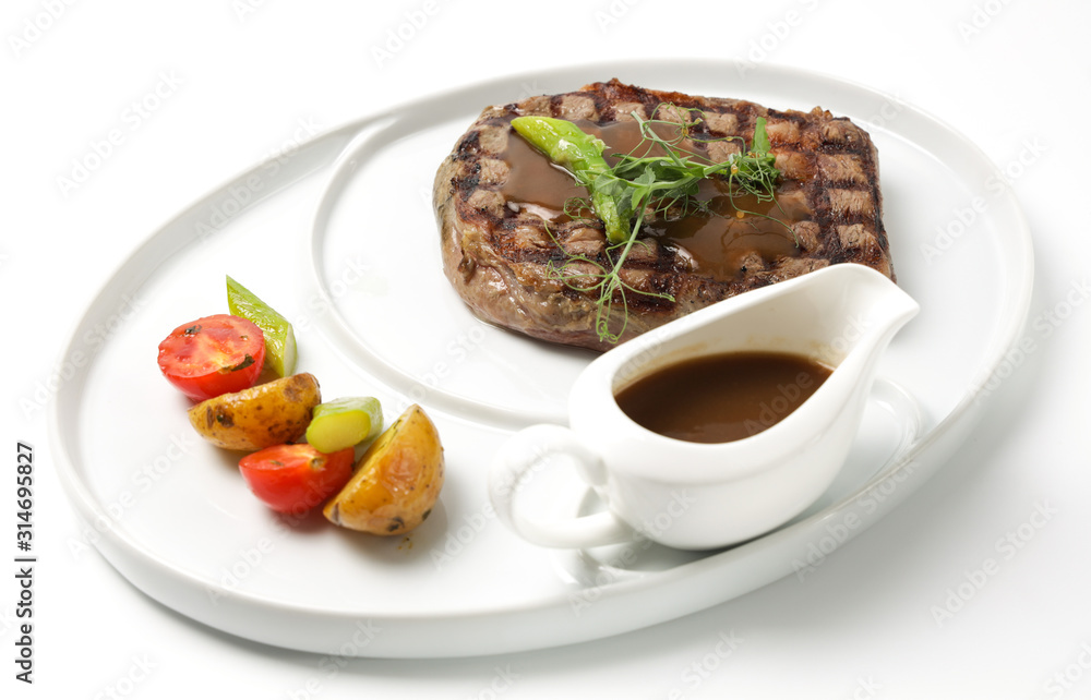 grilled beef steak with sauce and vegetables grilled beef steak with sauce and vegetables