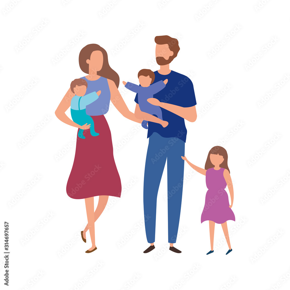 parents with sons avatar characters vector illustration design