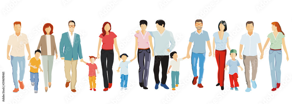 Plakat Familien mit  Kinder, Eltern und Freunde haben Spaß