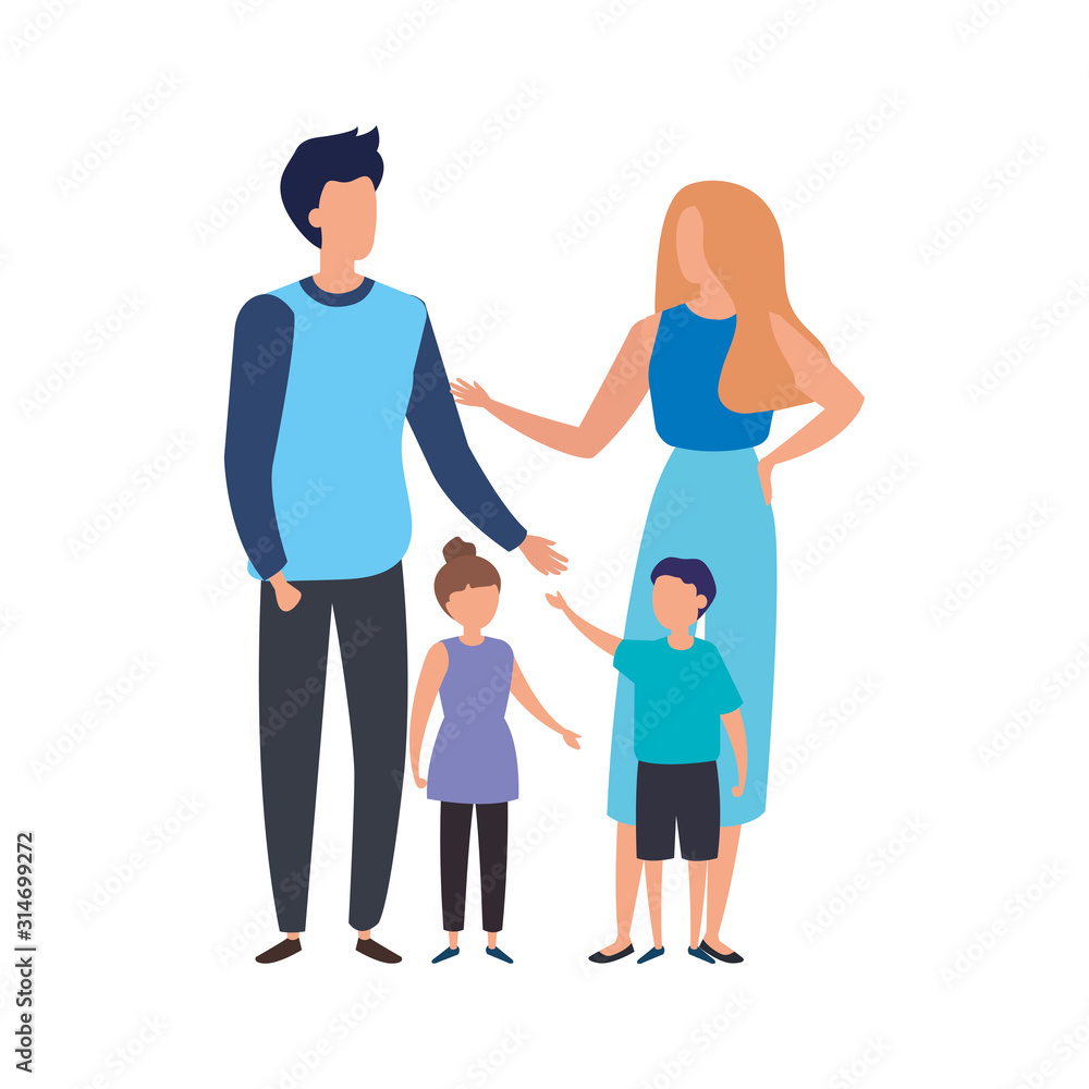 parents with sons avatar characters vector illustration design