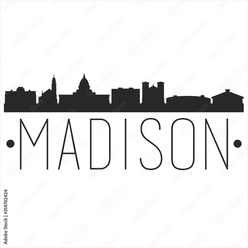 Madison Wisconsin. City Skyline. Silhouette City. Design Vector. Famous Monuments.