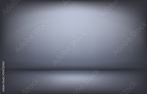 Gradient background. Realistic 3D table, product display with place for text, advertising platform. Vector gray plain interior backdrop for decoration showroom or photography stand