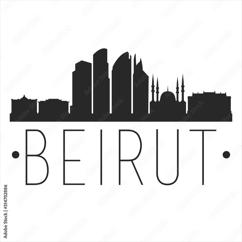 Beirut Lebanon City. Banner Design. City Skyline. Silhouette Vector. Famous Monuments.