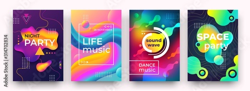 Abstract gradient poster. Vibrant colors and fluid shapes, night party club poster, music, dancing festival flyer. Vector bright book cover or future design clubs color flyer liquid motion photo