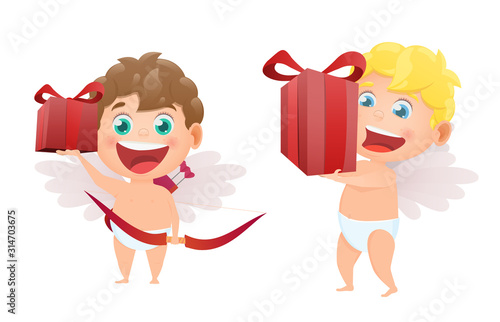 vector set of cupids of angels for valentines day