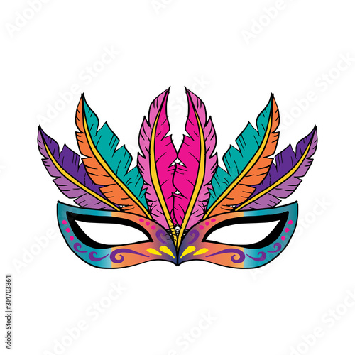 Hand drawn Carnival mask with feathers. 
