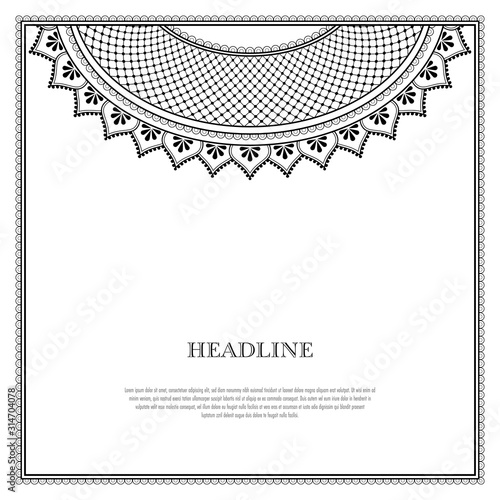 Decorative monochrome pattern in ethnic oriental style for greeting card, invitation, announcement or coloring book page