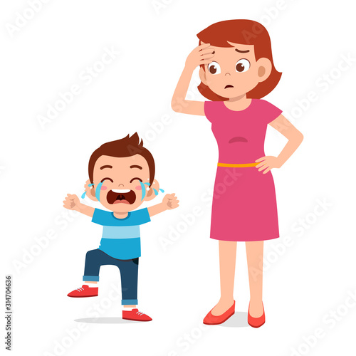 sad crying little kid girl with mom