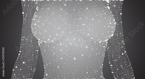 3d vector female body of dots and triangles on a dark background