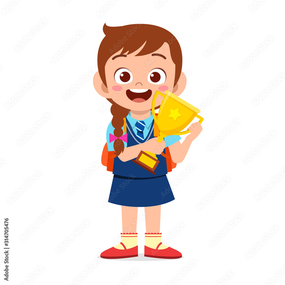 happy cute little kid girl holding trophy happy cute little kid girl holding trophy