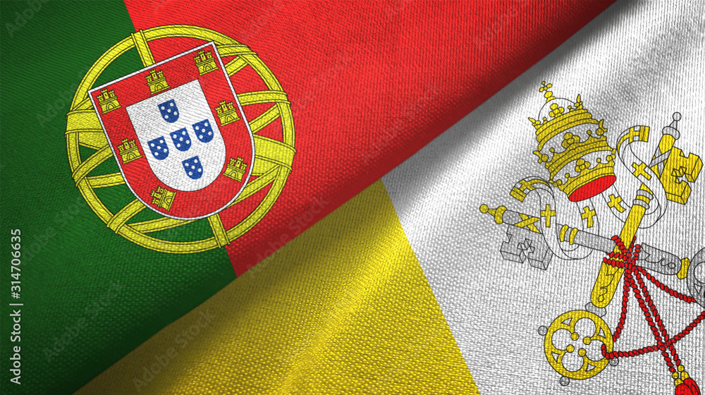 Portugal and Vatican two flags textile cloth, fabric texture Portugal and Vatican two flags textile cloth, fabric texture