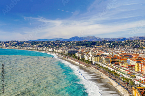 1_Panorama at the Gulf of Angels and Boulevard The English Walk, Nice , France.