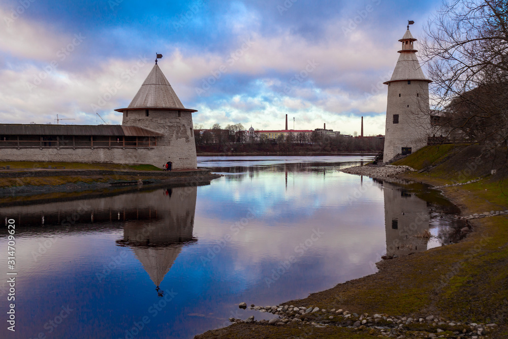 View of the Pskov Kremlin and the confluence of two rivers