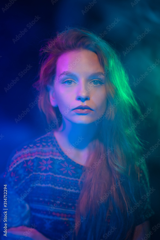 neon light and portrait of a girl. neon light and portrait of a girl.
